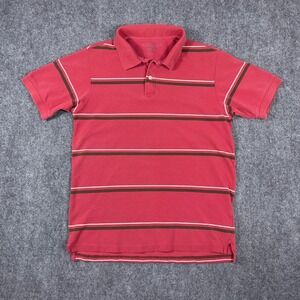 Faded Glory Faded Striped Polo Shirt Mens Medium Red Short Sleeve Cotton Pique